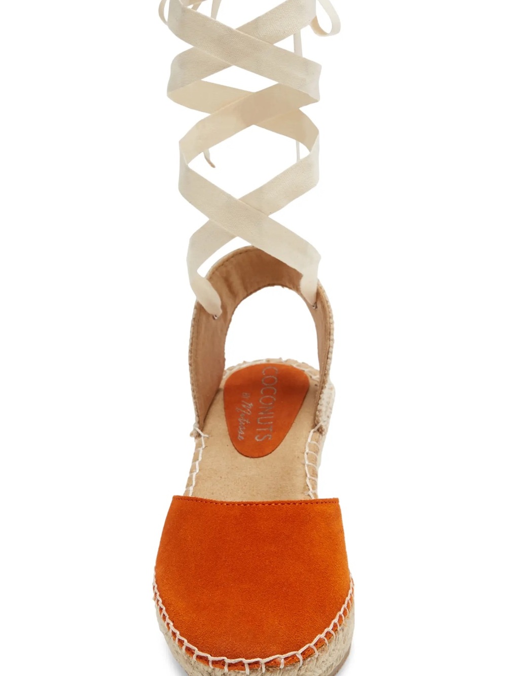 Coconuts by Matisse Orange Suede Espadrille with Cream Wrap Ties